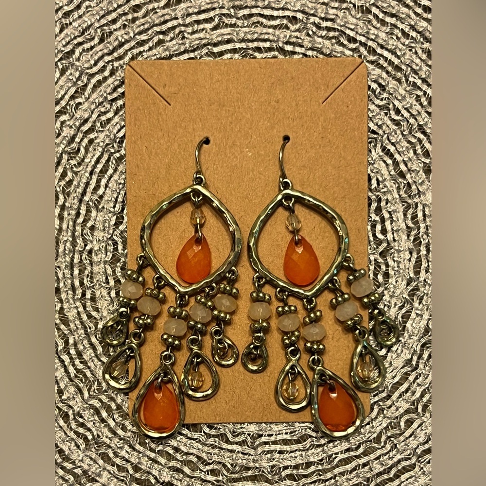 Orange and Gold Chandelier Earrings